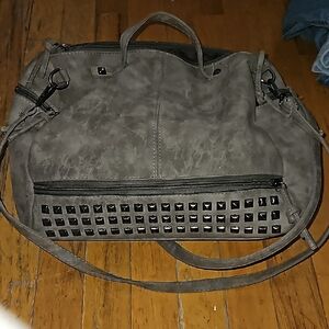 Stylish Grey Women's Bag with Studded Detailing